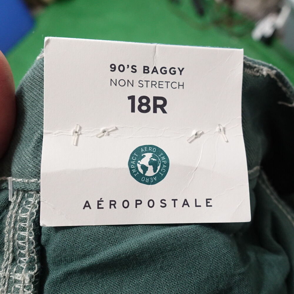 NWT AEROPOSTALE 90's BAGGY GREEN NON-STRETCH DENIM JEANS WOMENS SZ 18R NEW! - Picture 9 of 11